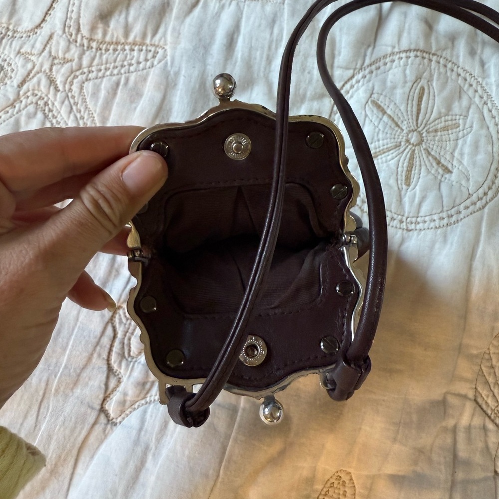 Vintage Leather Kiss Lock Mini Crossbody Bag | Boho Brown Purse - Picture 3 of 10